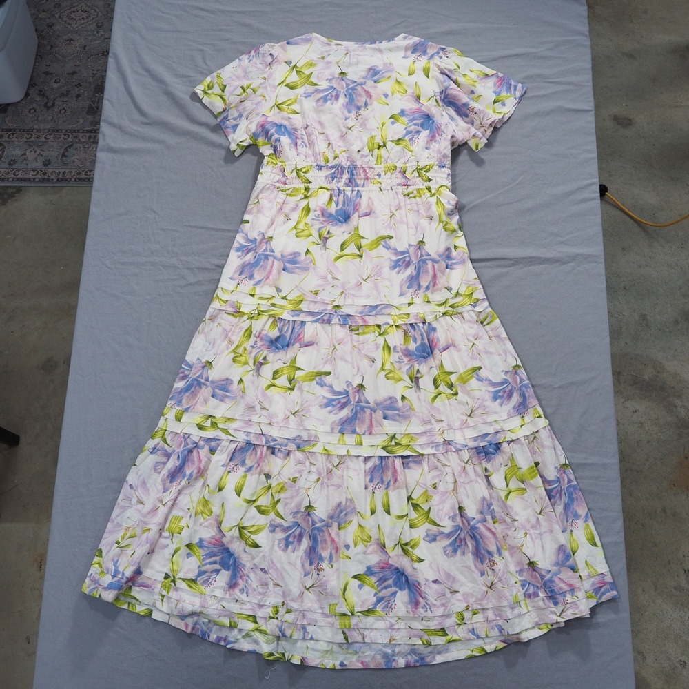 Biltmore Maxi Dress Womens Extra Large Purple Floral Linen Tiered Ruffle Boho